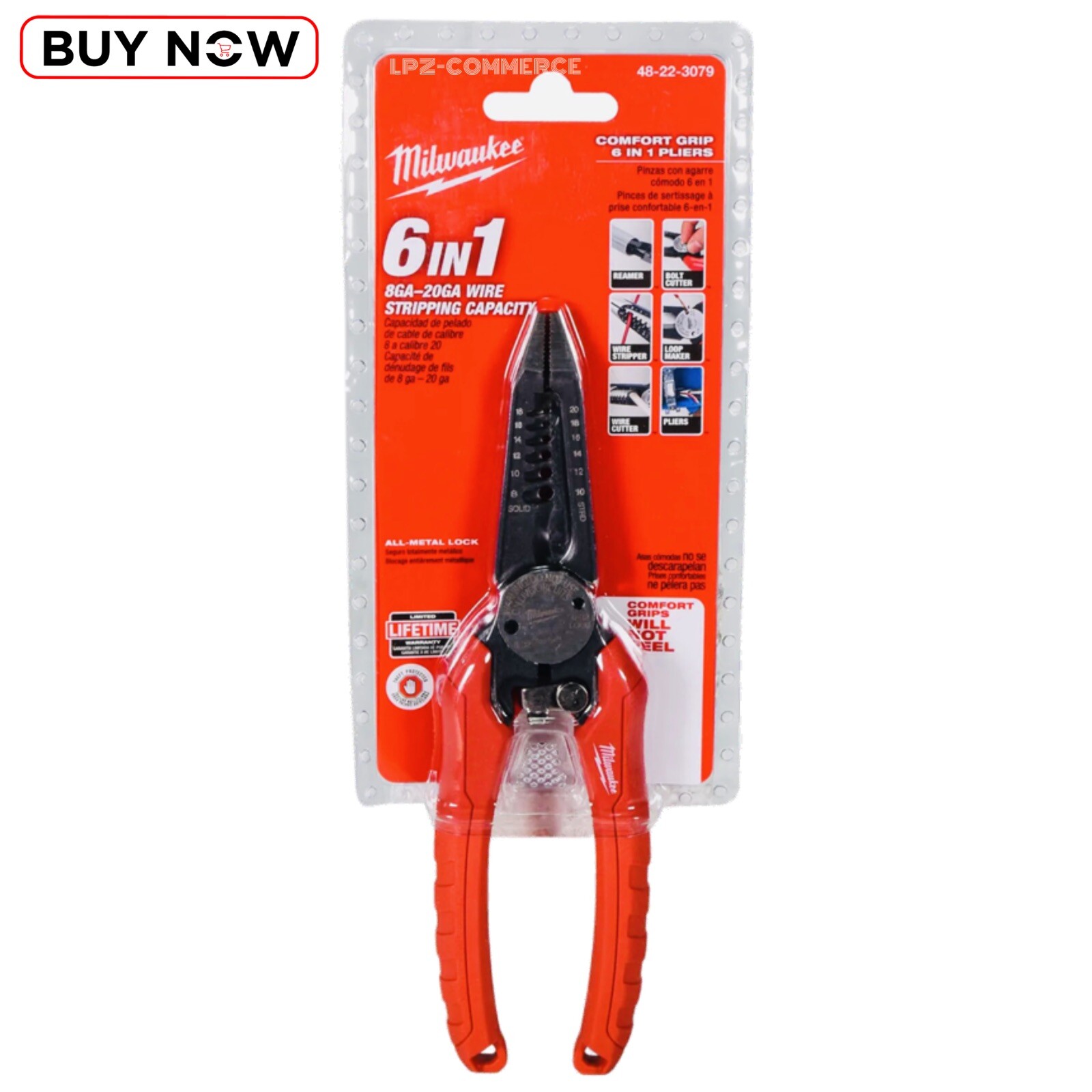 Milwaukee 7.75 In Combination Electricians 6-In1 Wire Strippers Pliers Hand Tool