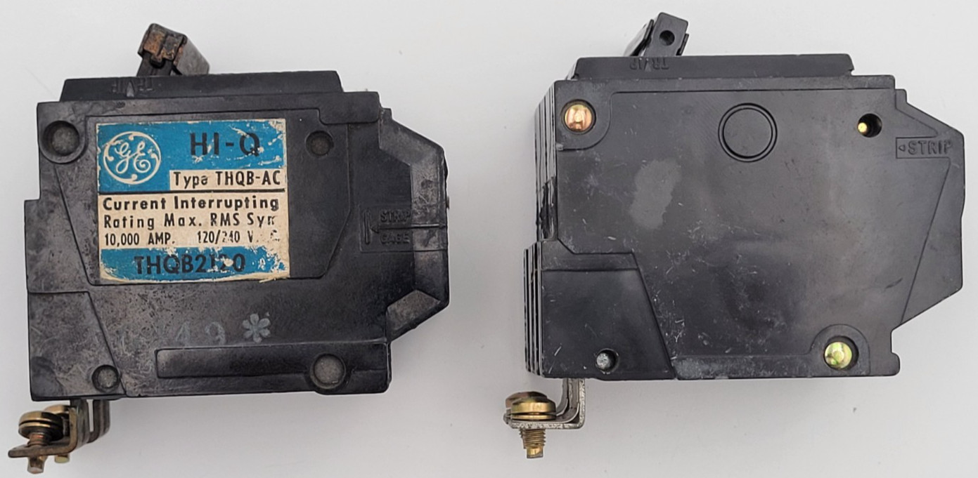 GE Mixed Lot of 2 Breakers THQB2120/THQB2130 20A & 30A 2P 120/240V Bolt-On USED