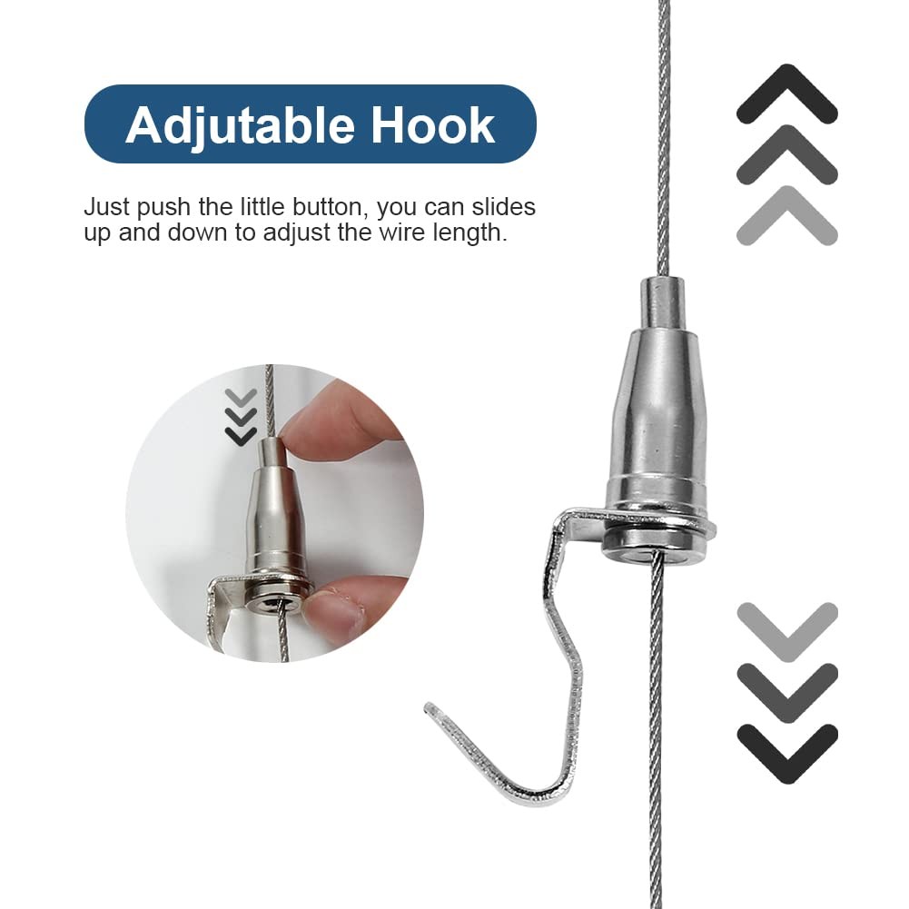 Adjustable Picture Hanging Wire Kit, 4.9ft (1.5m) Rail 4.9 ft, Silver