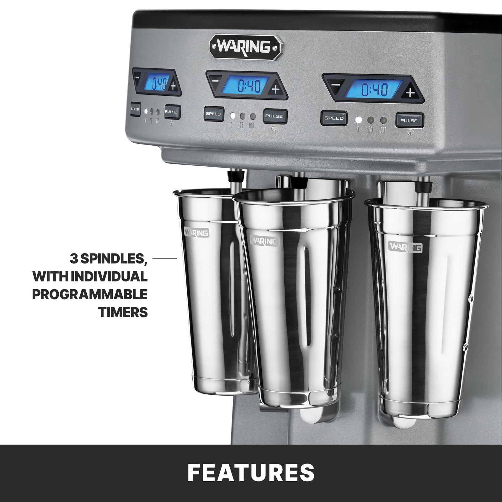 Waring Commercial WDM360TX Heavy-Duty Triple Spindle Drink Mixer, Each Spindl…