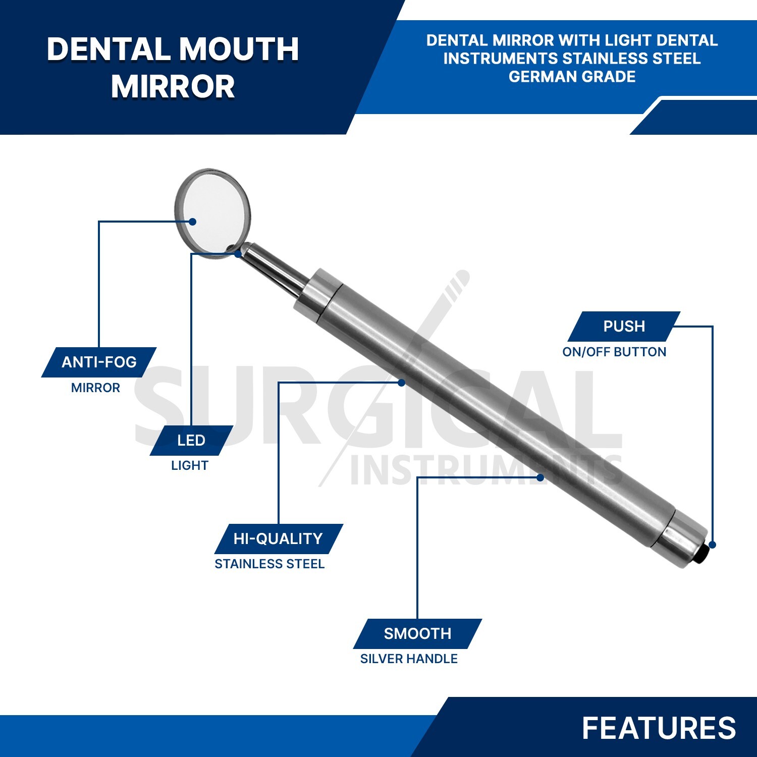Dental Mirror with Light Dental Instruments Stainless Steel German Grade