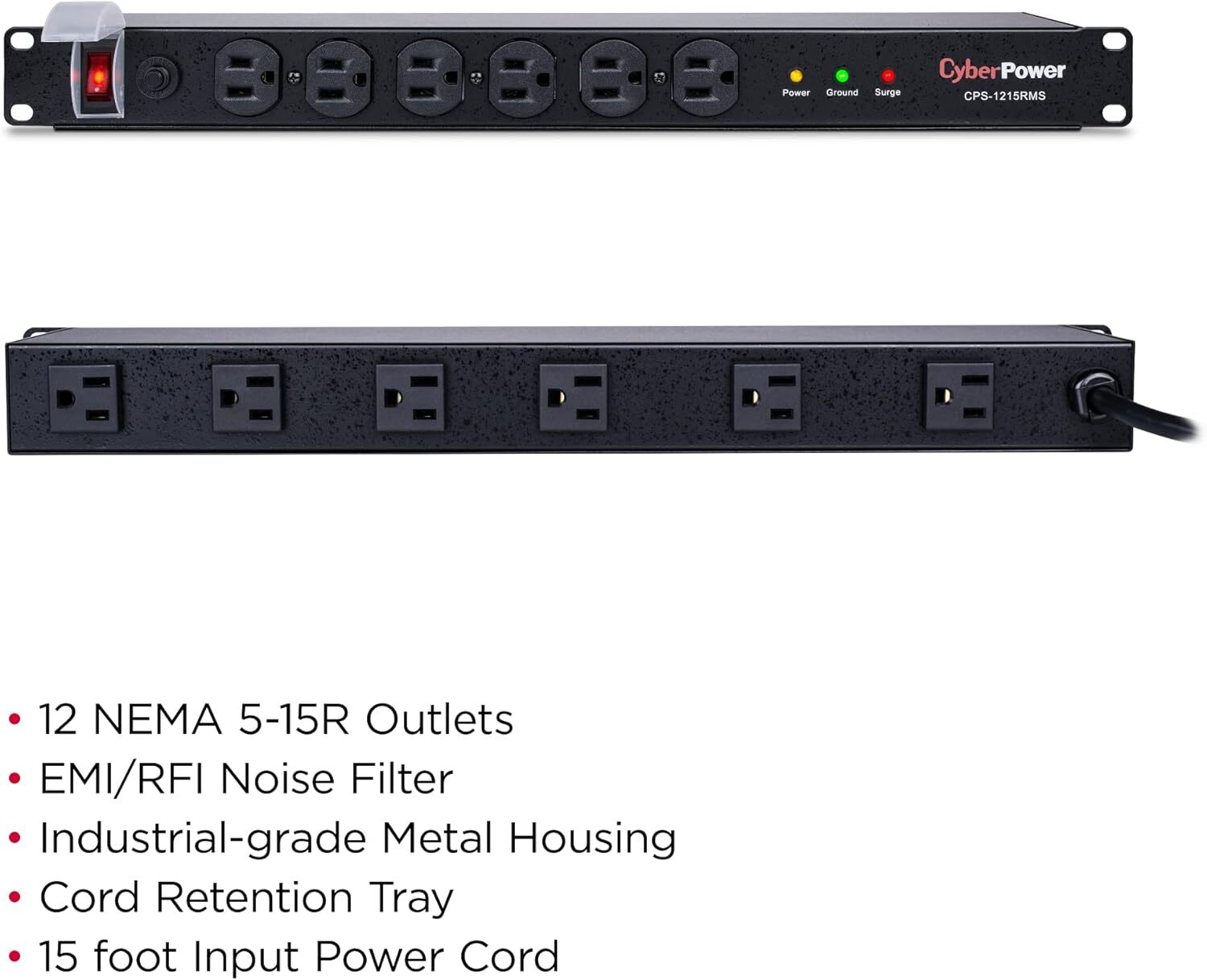 CyberPower CPS1215RMS 120V/15A 12 Outlets 1U Rackmount Surge Protector