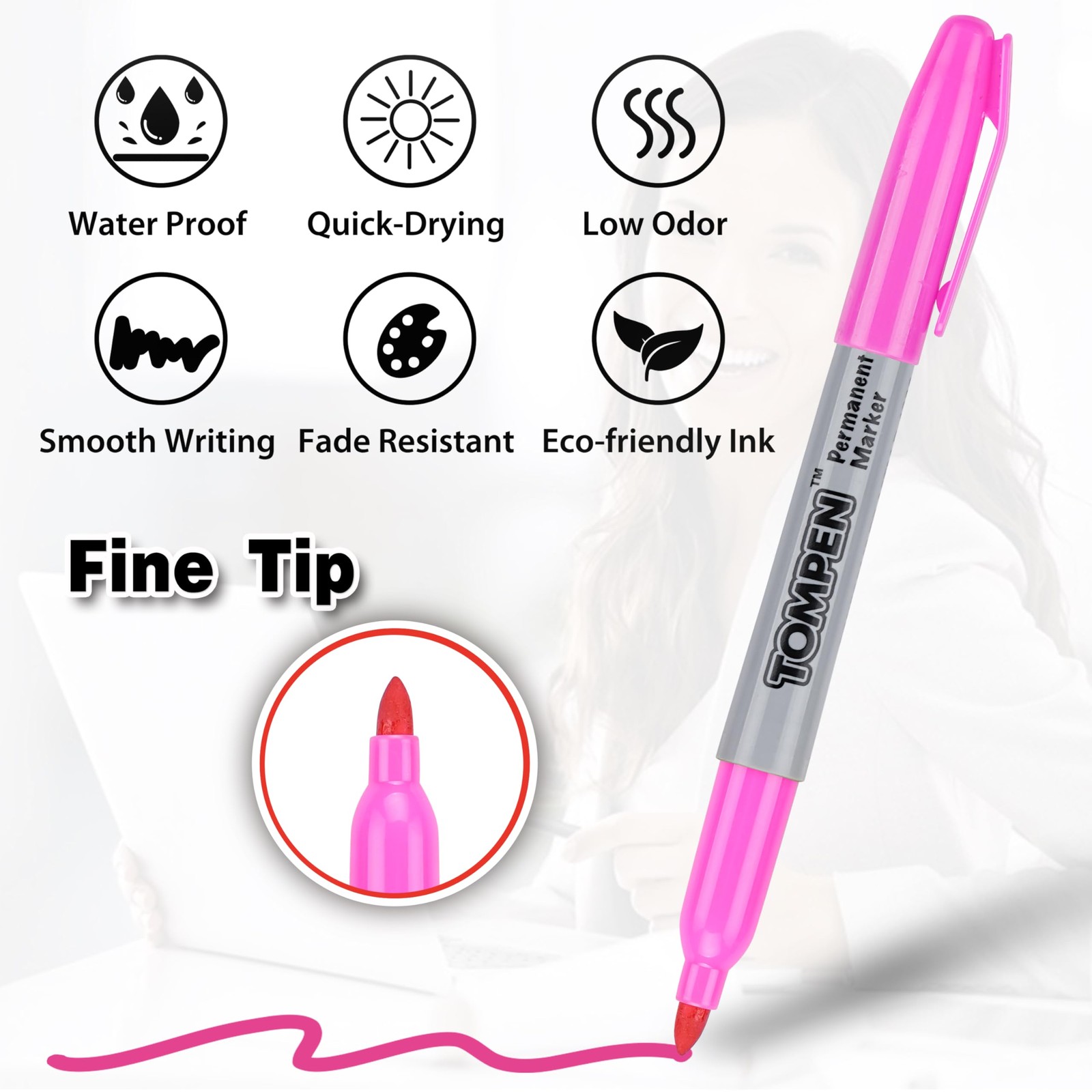 TOMPEN Permanent Markers Fine Tip 100 Pack 1 Count (Pack of 100), Multicolor
