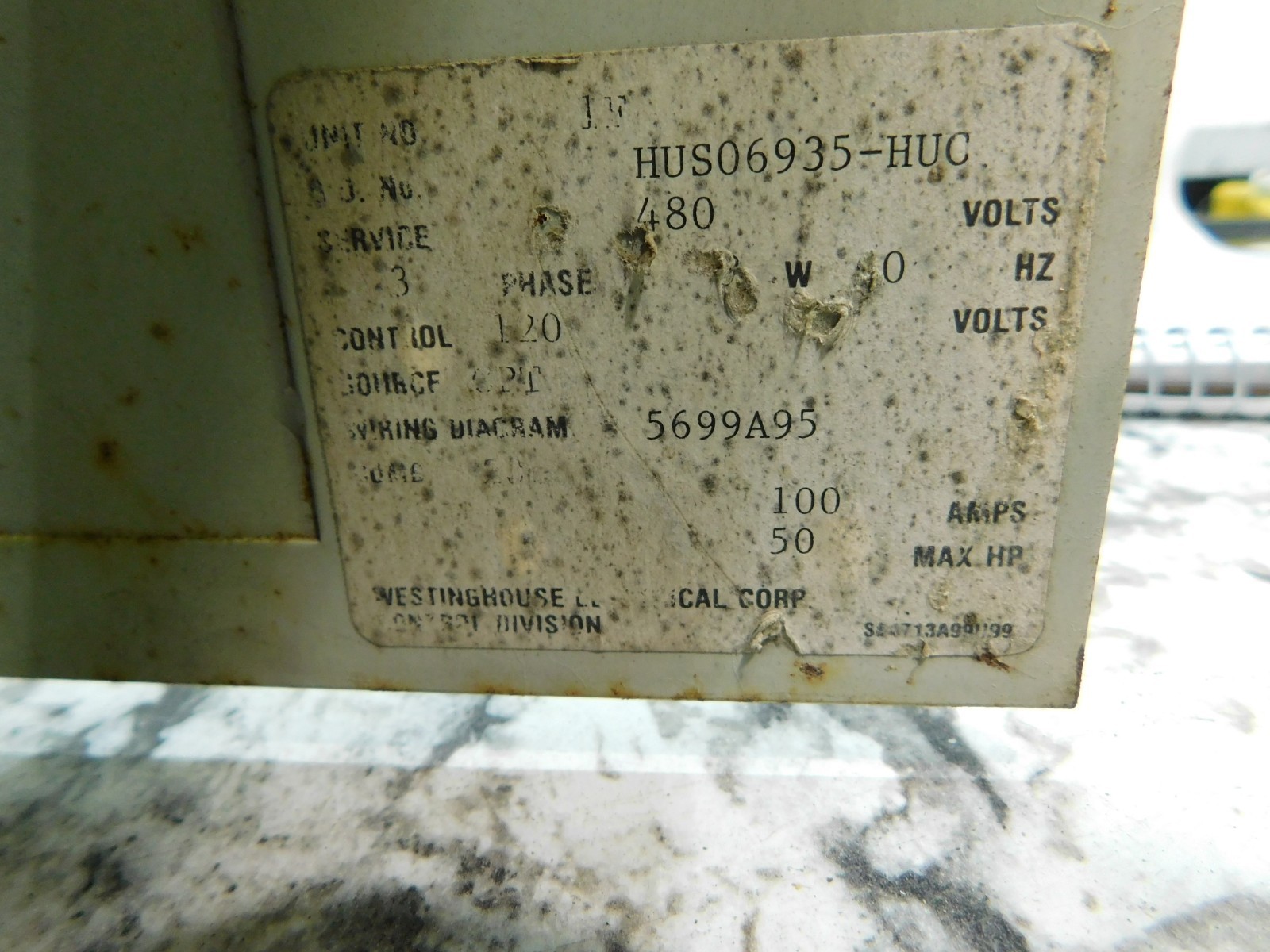 Westinghouse Motor Control Center Unit MCC , 480 Volts, 3 Phase, 100 Amps, 50 HP