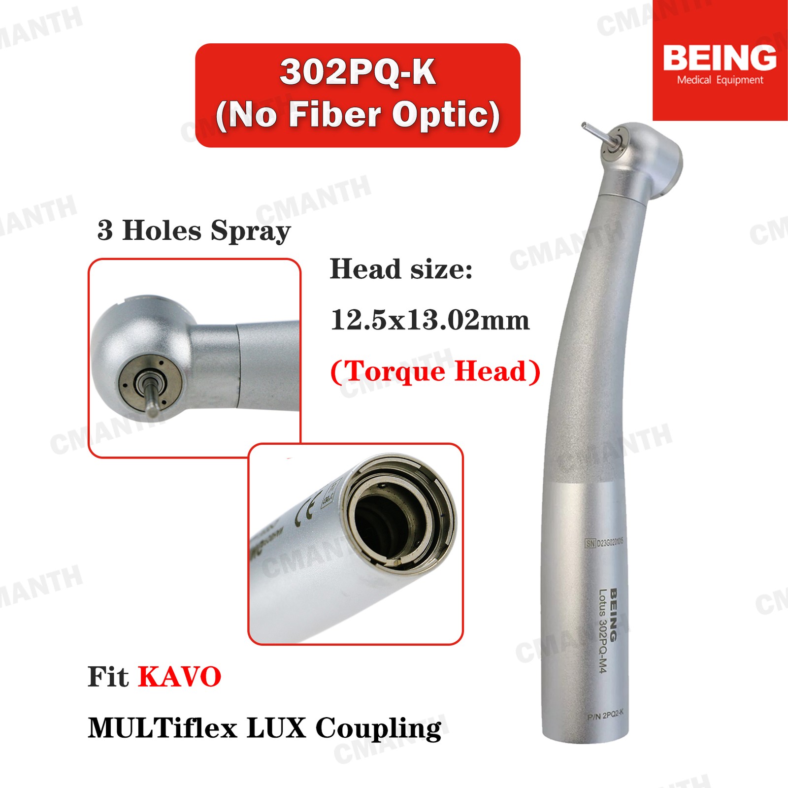 BEING Dental High Speed Handpiece Fiber Optic Air Turbine4/6Hole Coupler Fit NSK