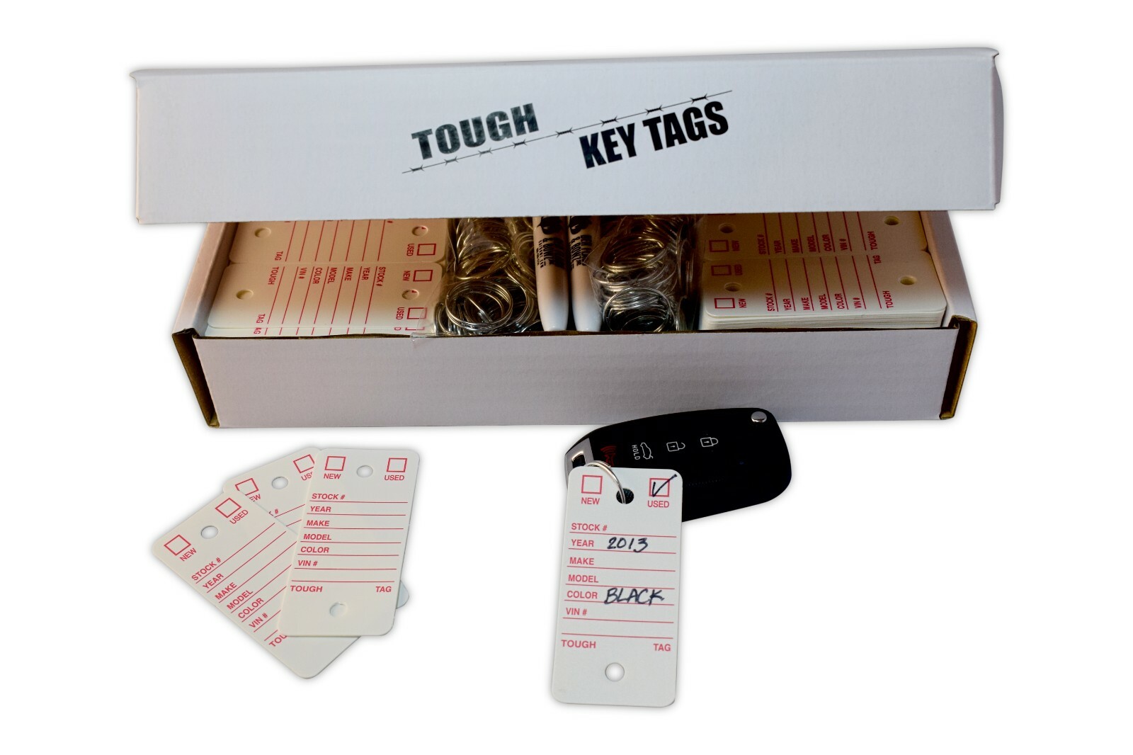 Poly Key Tags | Tough Poly Rigidene Style | 500 Tags, Permanent Markers, Rings