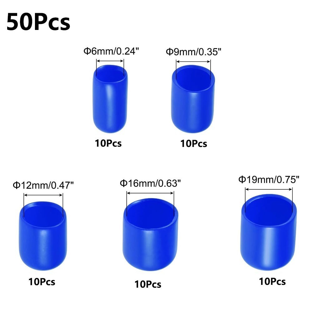 100pc Round Rubber End Cap Vinyl Cover Screws Bolts Tubes 6mm 9mm 12mm 16mm 19mm