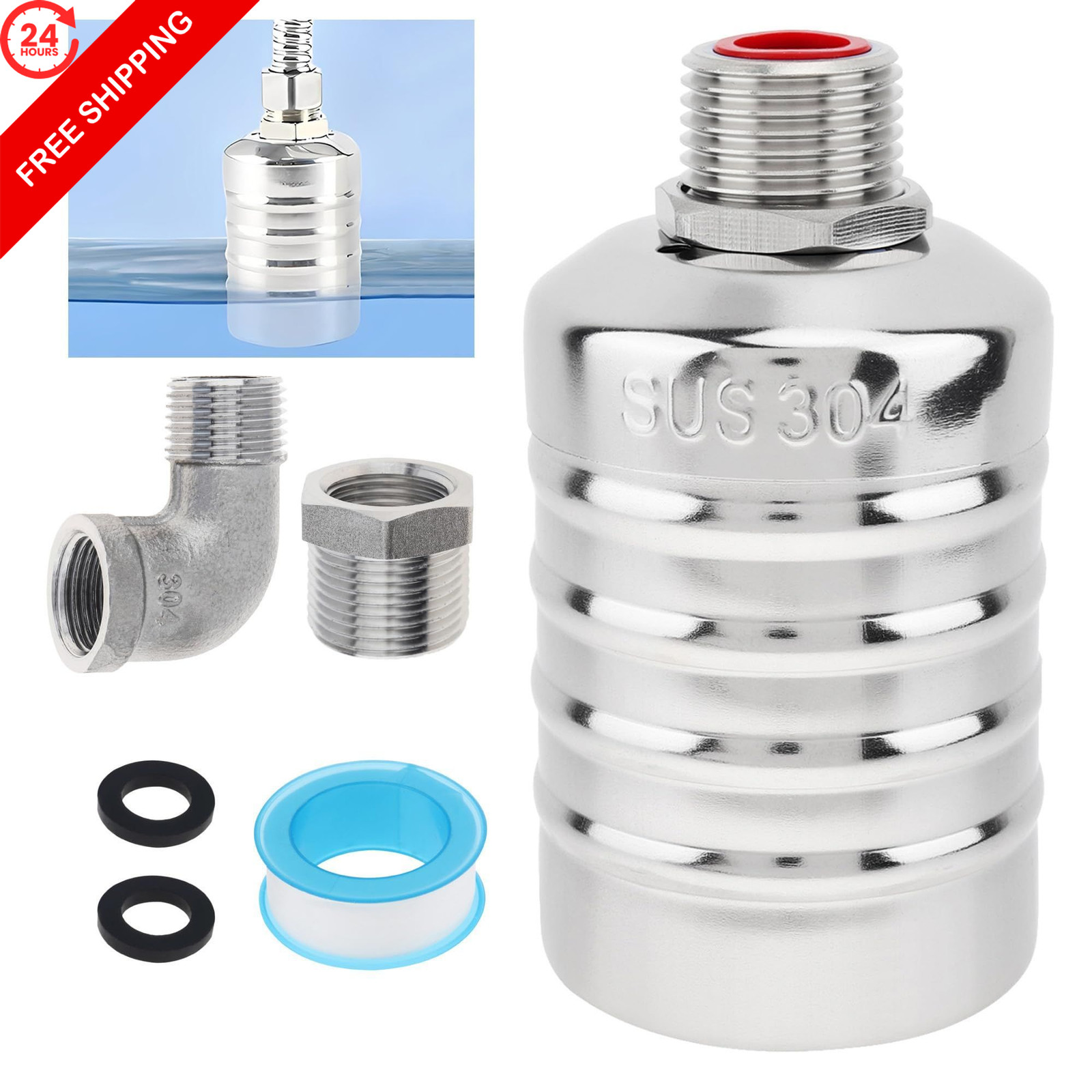 Float Valve, 304 Stainless Steel 1/2inch to 3/4inch Auto 0.5 inches,