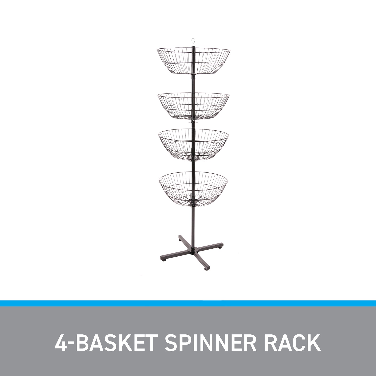 4-Basket Wire Floor Spinner Rack and Dump Bin (63”H x 22”D)
