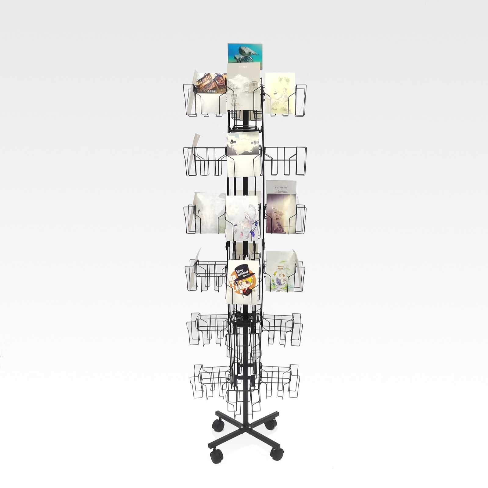 72-Pocket 5×7″ (5.3″) Vertical Greeting Card Display Spinning Floor Stand Post