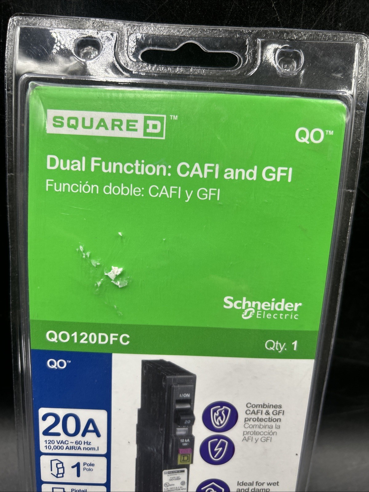 SQUARE D QO120DFC CIRCUIT BREAKER GFCI AFCI 20 AMP 1-POLE NEW IN PACKAGING