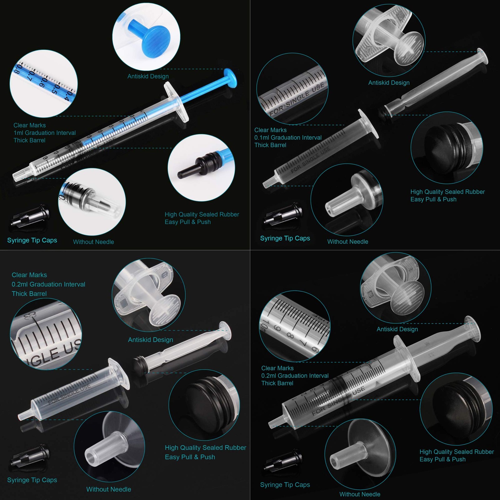 20Pack 1ml / 3ml / 5ml / 10ml Syringe Without Sets 1+3+5+10ML, 1+3+5+10ML