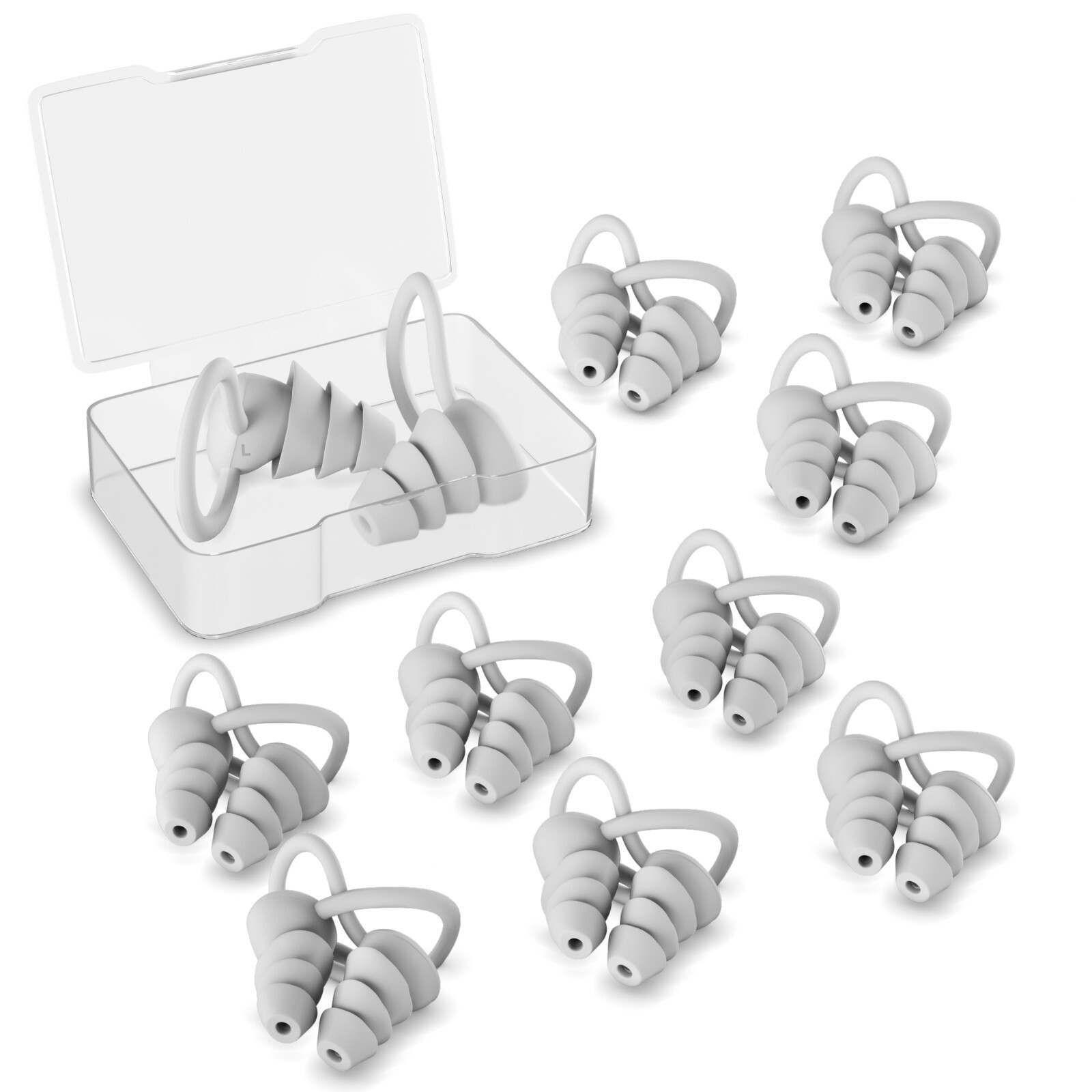 10 Pair Silicone Ear Plugs with Case Reusable Hearing Protection for Sleep Swim
