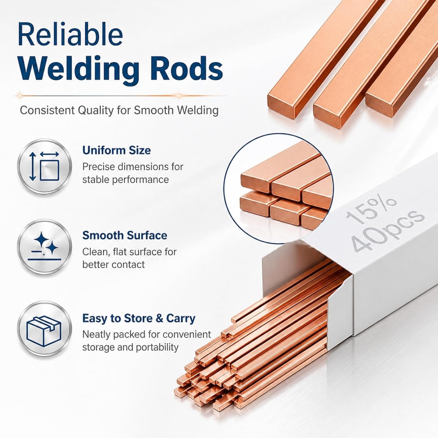 40 Sticks 15% Silver Brazing Rods – Flat Phos Copper Welding Rods for HVAC, Air