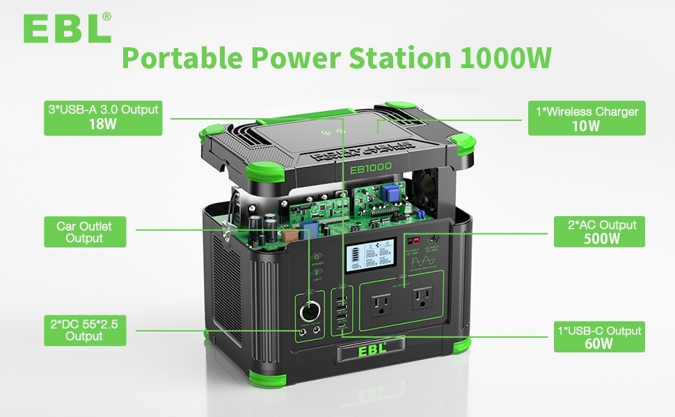 1000W 999Wh Portable Power Station Solar Charger Generator Supply Home Camping