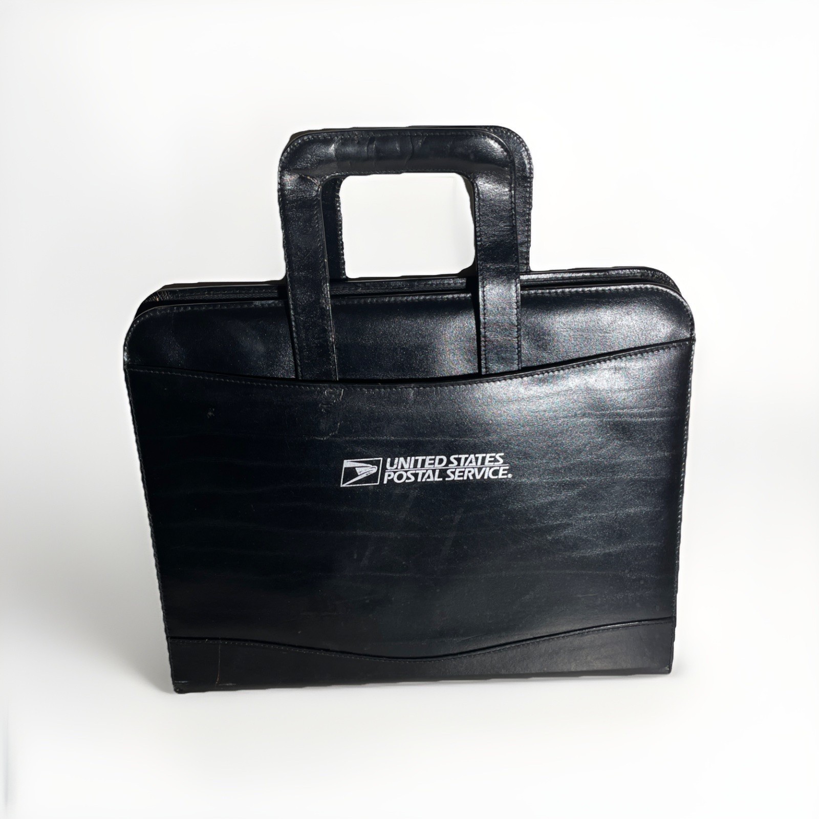United States Postal Service (USPS) Black Leather Zippered Binder w/ Handles VTG