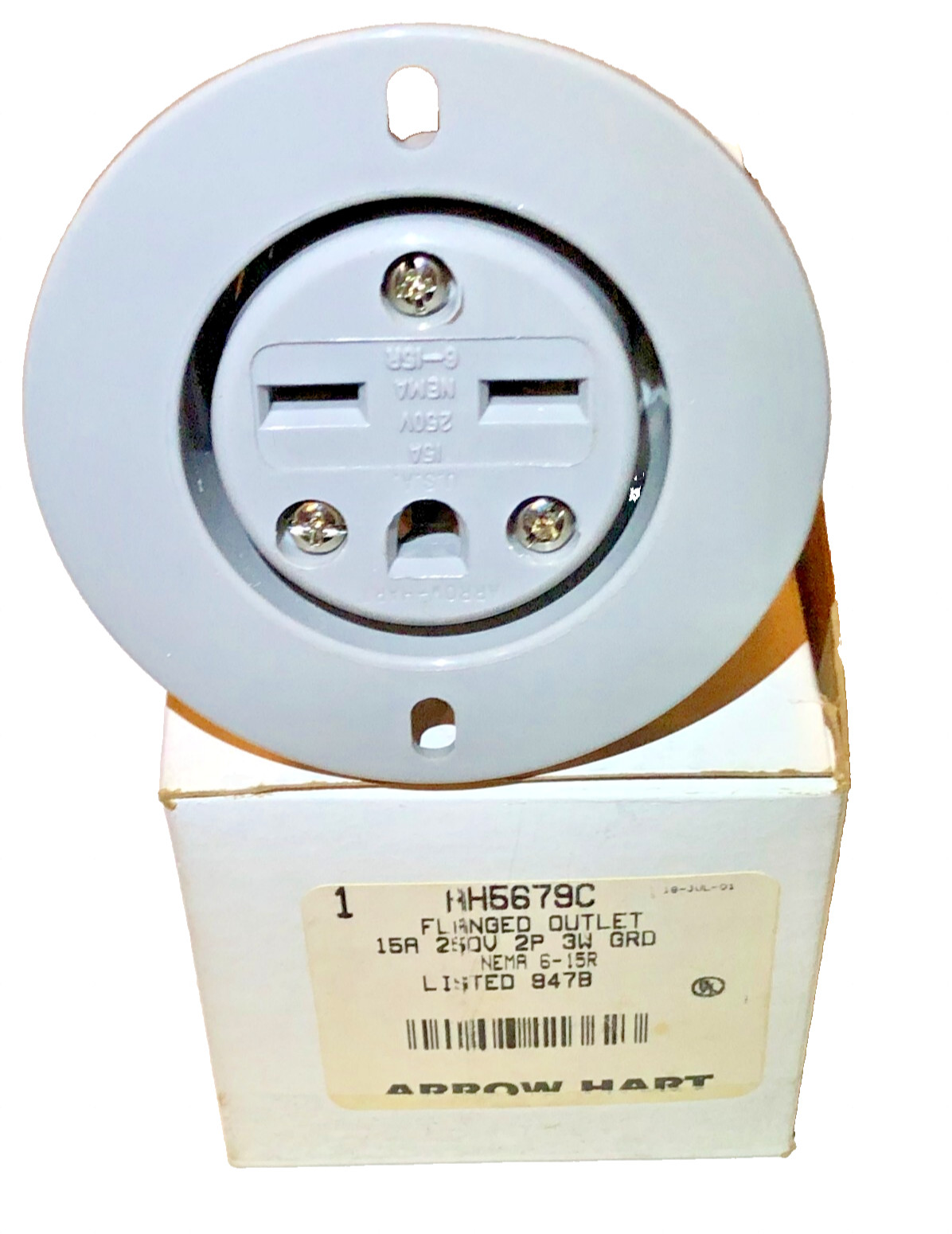 Arrow Hart 5679C Electrical Receptacle Flanged Outlet 15A 250V 2P 3W NEMA 6-15R