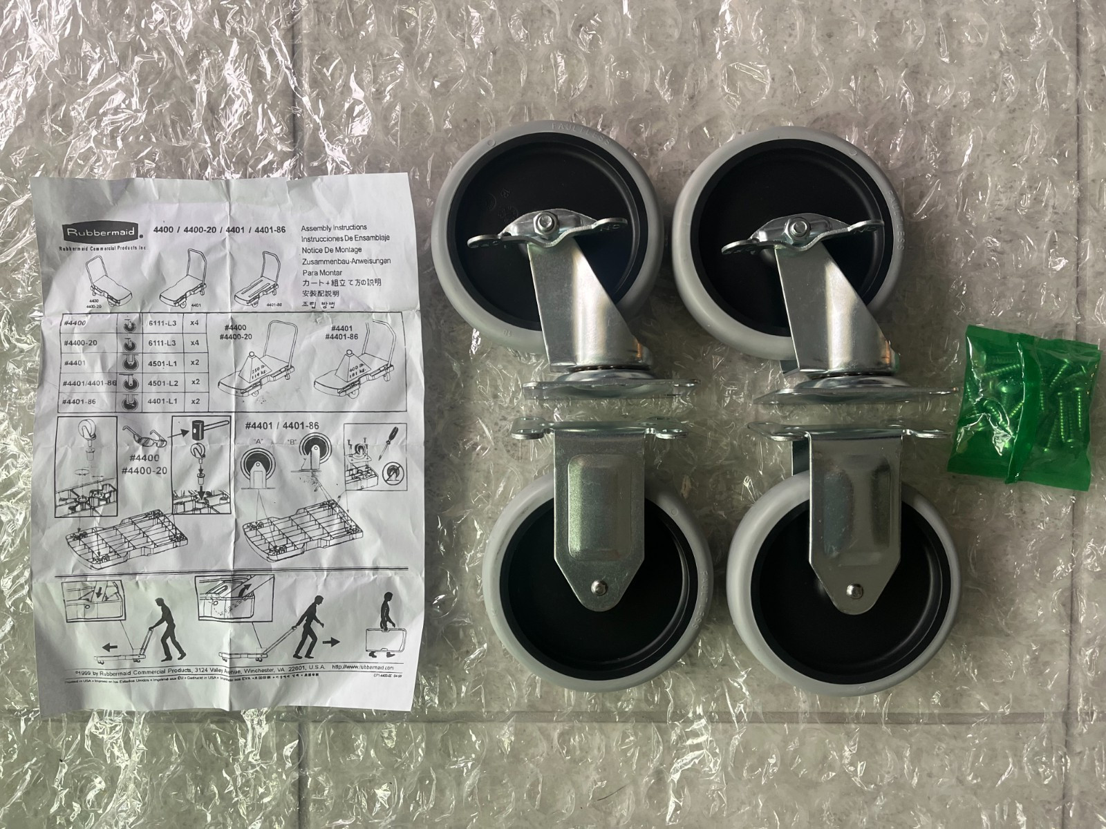 New Rubbermaid Heavy Duty Utility Cart Replacement Casters 125 lbs Locking TPR 4
