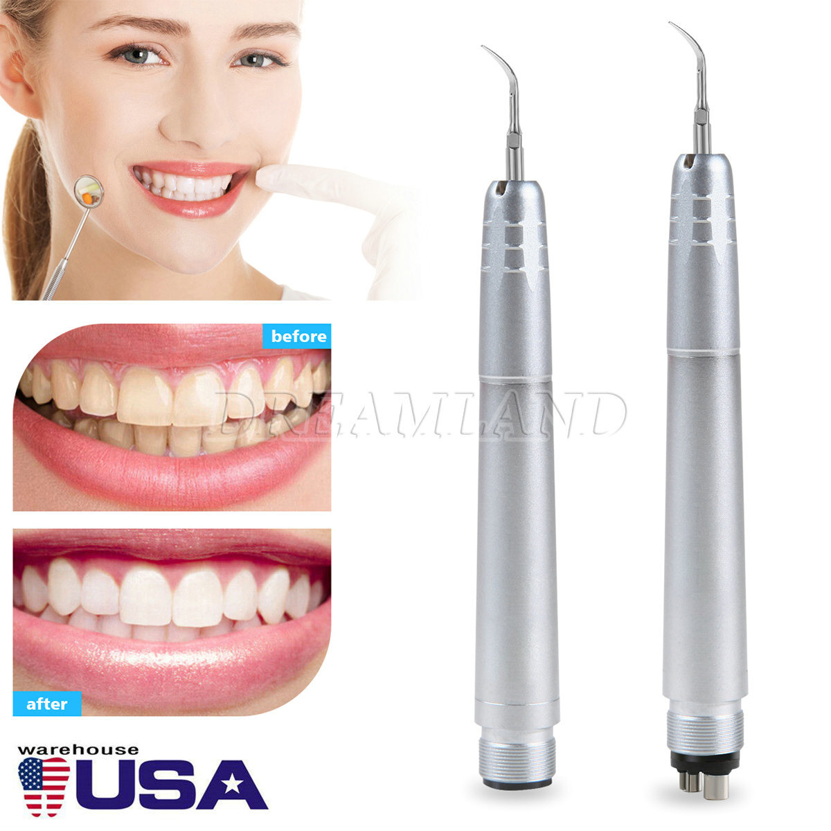 Dental Ultrasonic Air Scaler Handpiece Sonic 2/4 Hole+3 Tips Fit for NSK Scaler