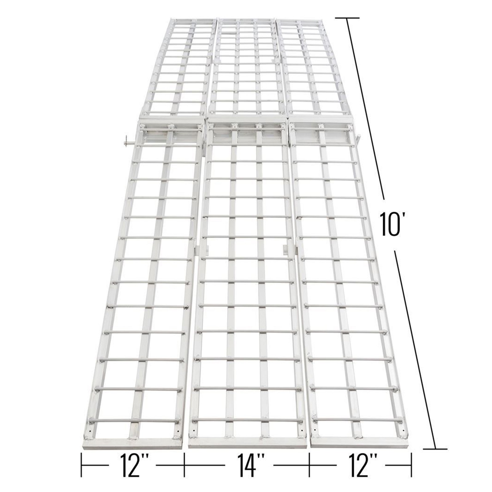 Black Widow 10′ Folding Motorcycle Ramp for Pickup Truck, Arched 3 Pieces Silver
