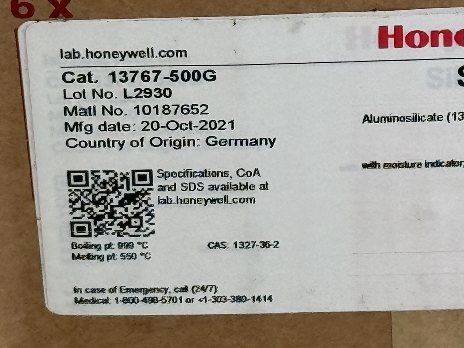 Honeywell FLUKA Silica Gel Orange 6 0.5 KG Bottles 13767-500G