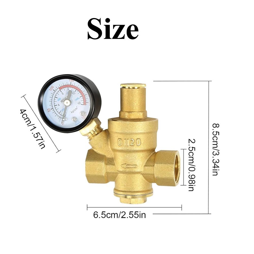 DN20 Water Pressure Regulator NPT 3/4″ inch Adjustable Brass Reducer w/ Gauge