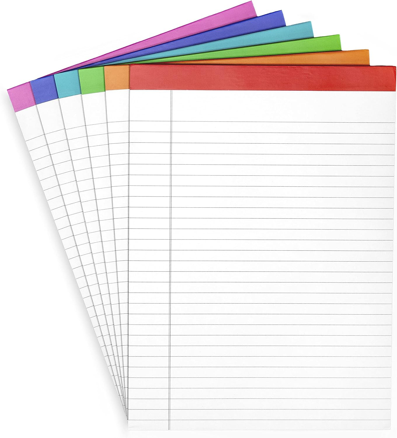 6 Pack Lined Legal Pads 8.5×11″ Wide Ruled Notebook Color Binding 50 Sheets