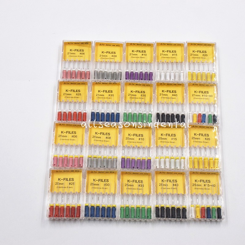 1-100Pack Dental Stainless Steel Endo Root Canal File K Files Hand Use #15-#40