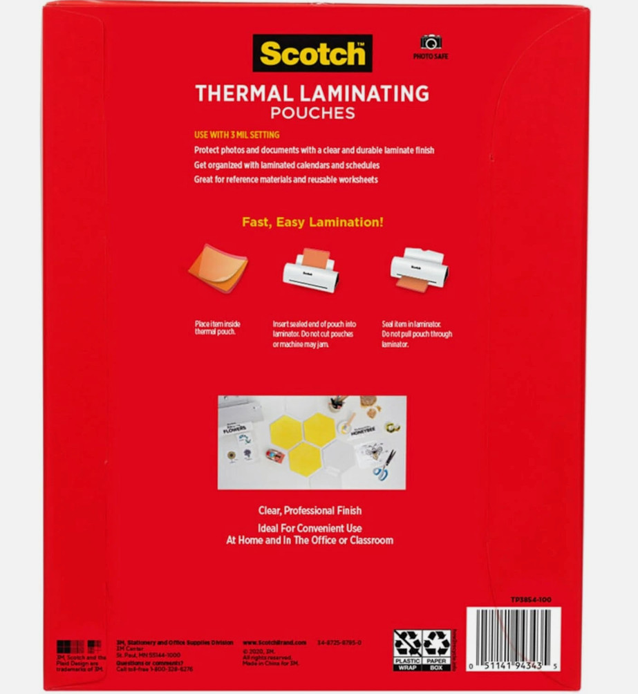 Scotch Thermal Laminating Pouches, Letter Size, 8.9 x 11.4 Inches, 100-Pack
