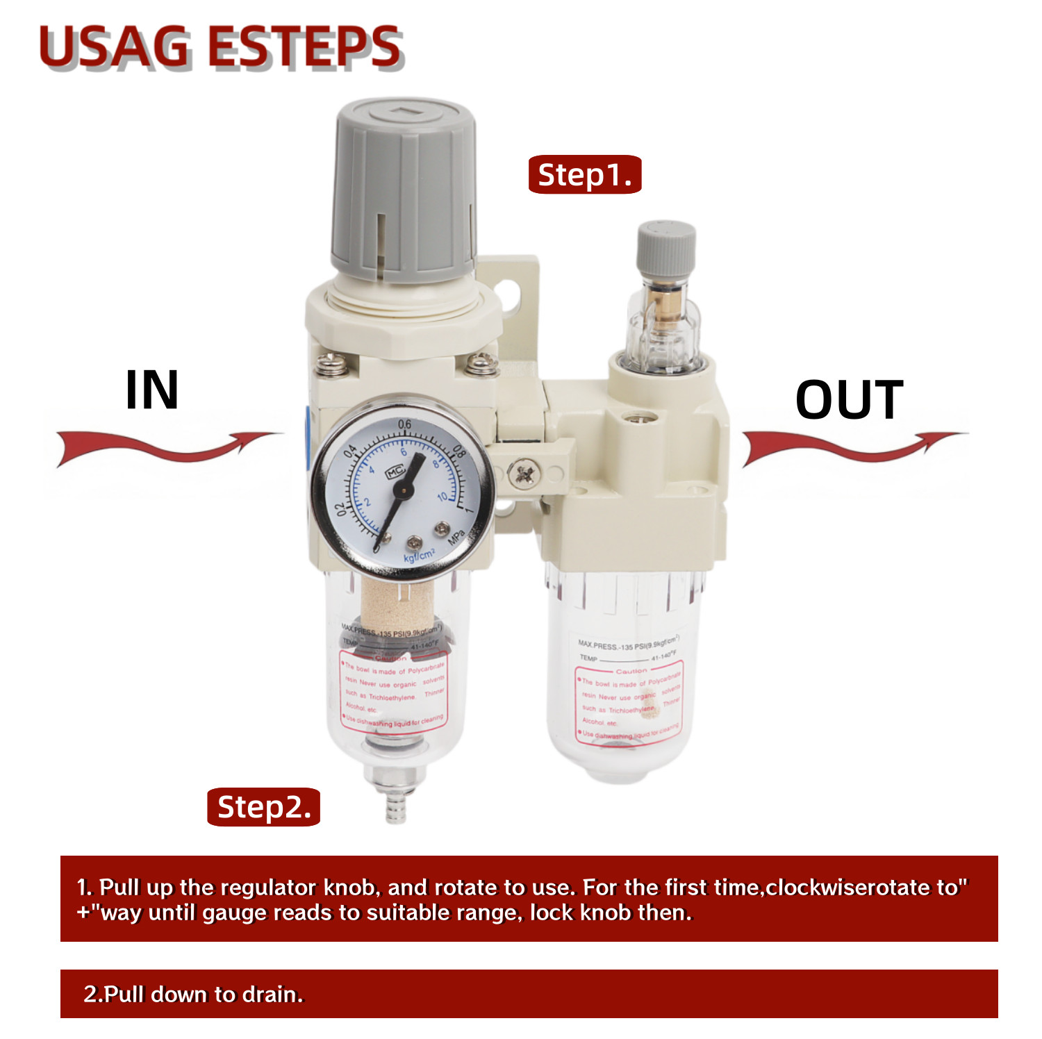 1/4″ NPT Compressed Air Filter Regulator Lubricator Water/Oil Trap Separator