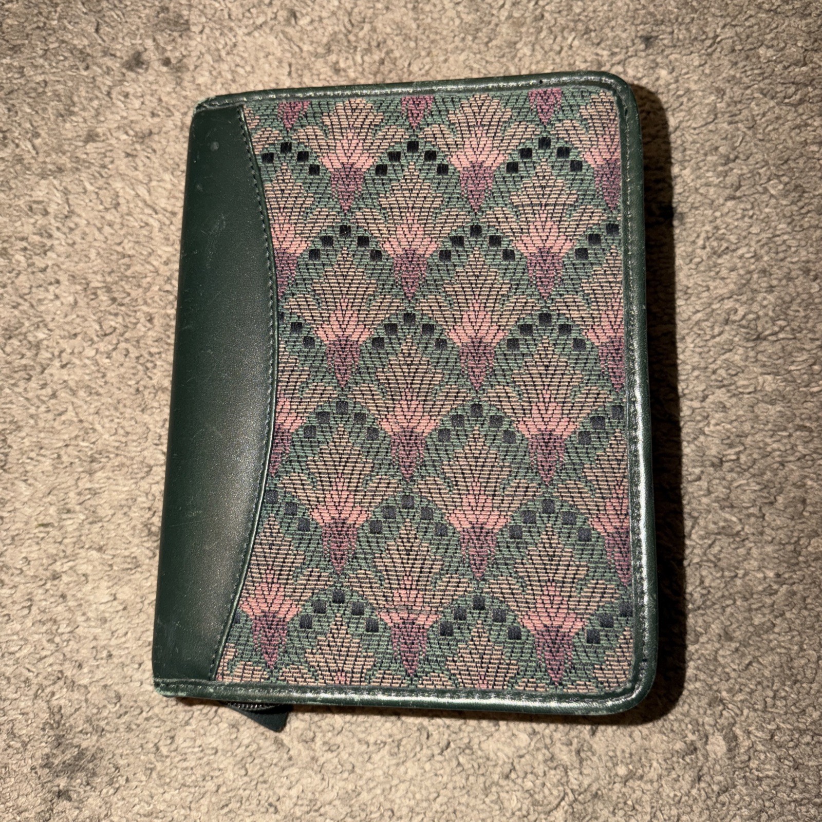 Franklin Quest Day Planner 6 Ring Large Binder Full Grain Leather & Tapestry