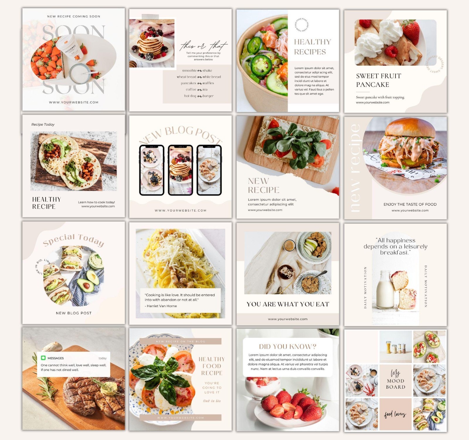 Digital Instagram Templates Canva Editable Food Lovers Social Media Content Kit