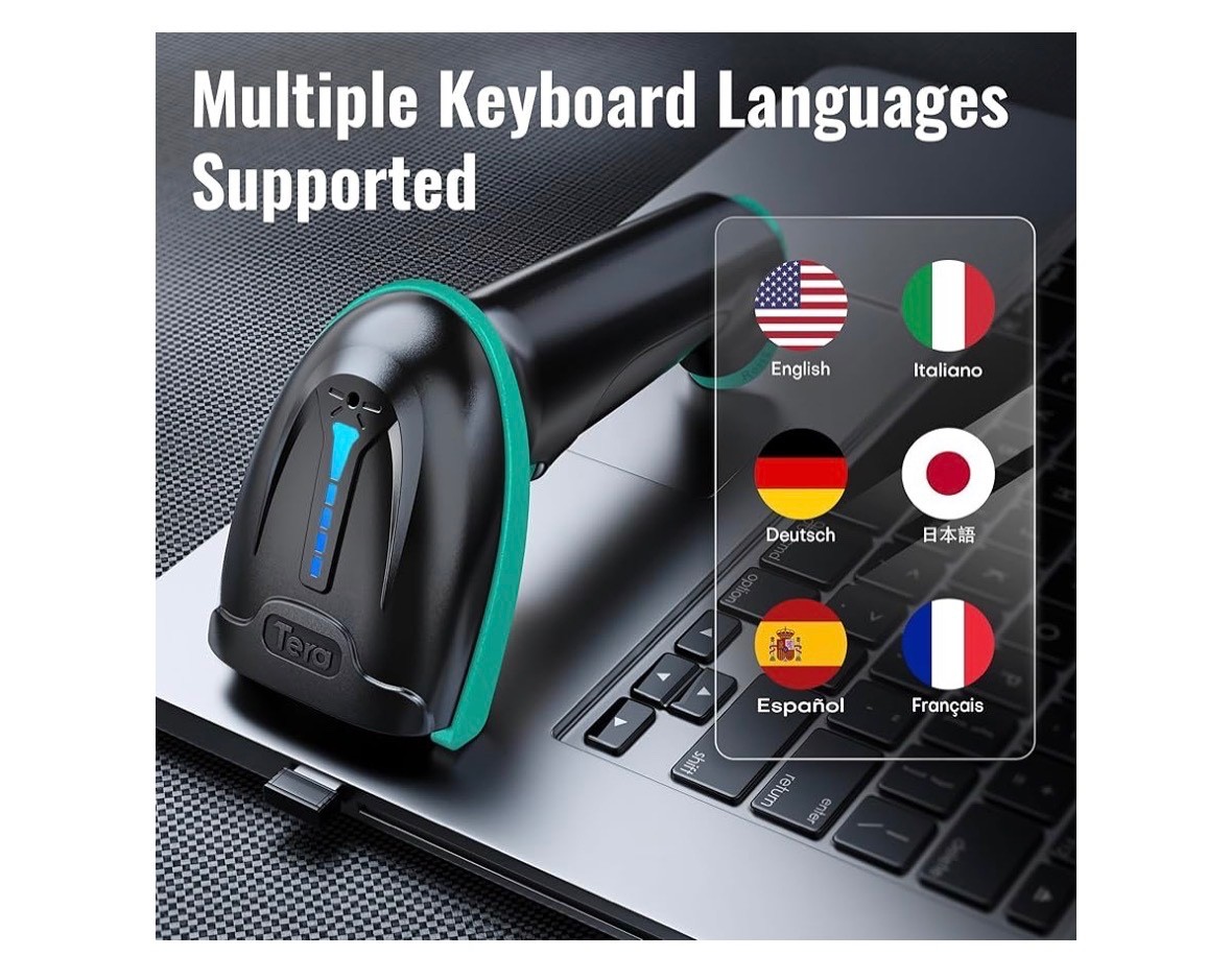 Tera Barcode Scanner Wireless 1D Laser Cordless Barcode Reader USB 5100 Teal