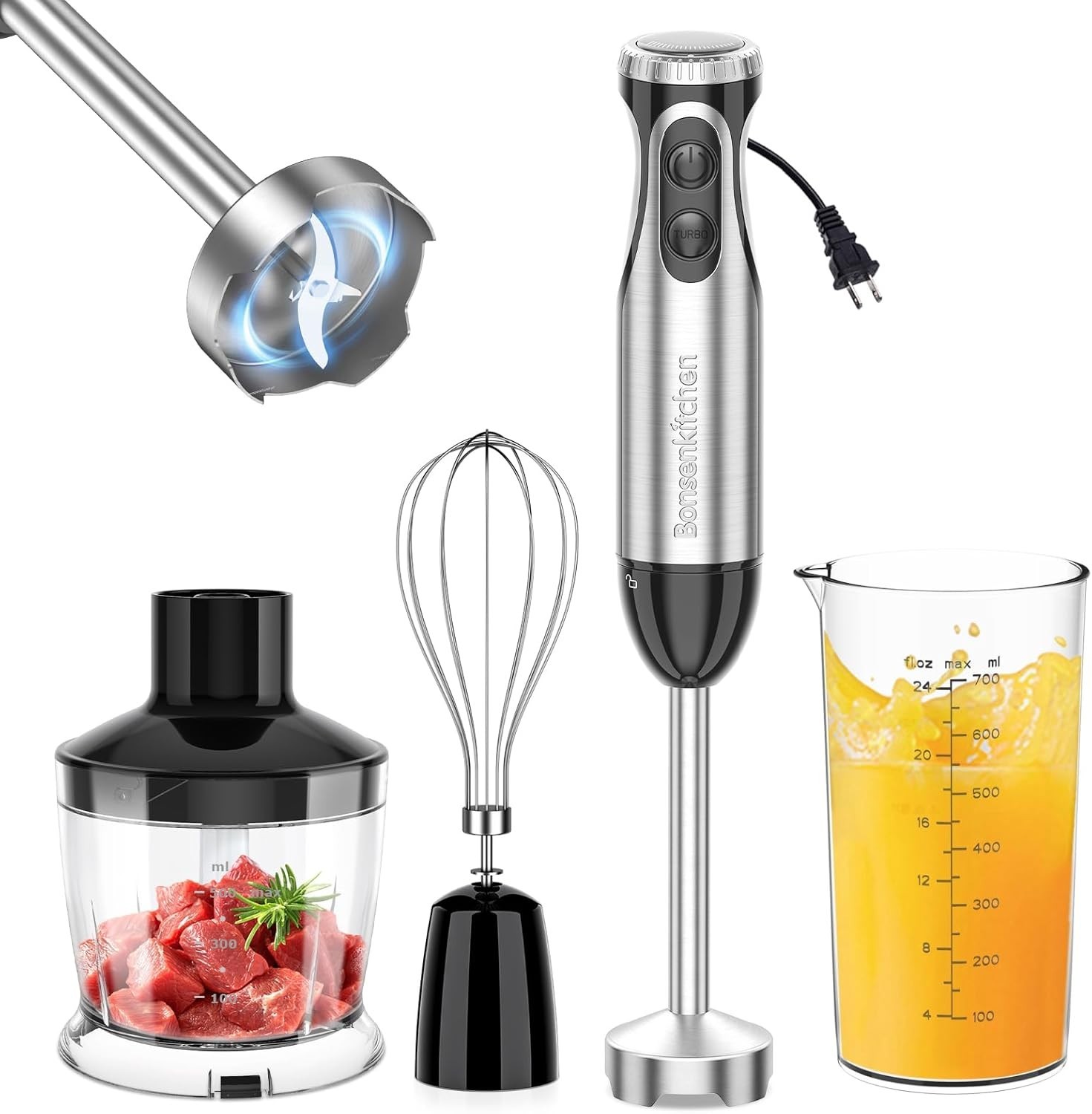 4-in-1 Immersion Blender with Food Processor 20 Speeds