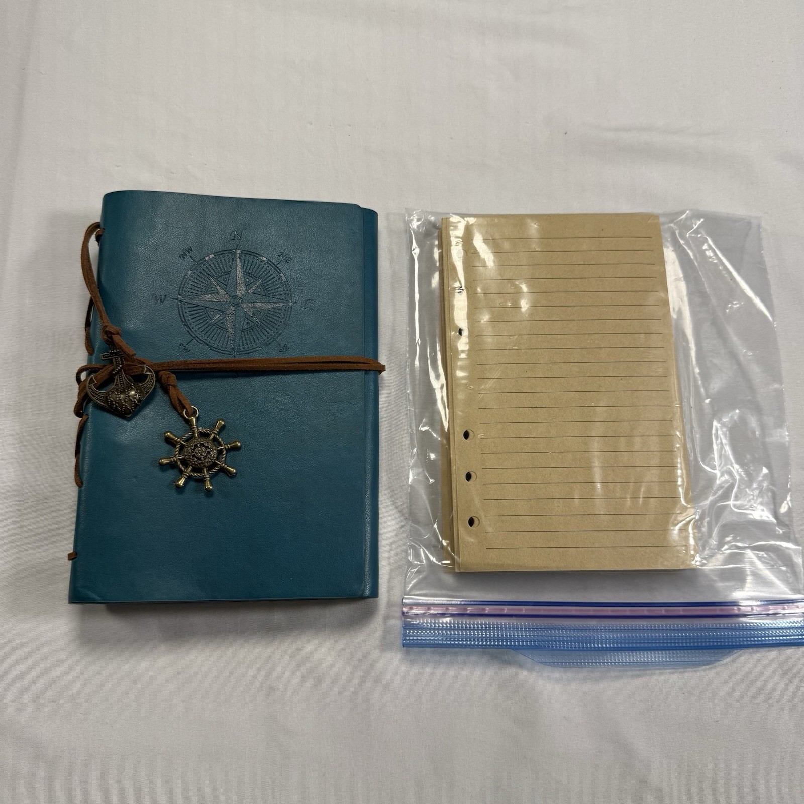 Blue Faux Leather Journal Scrapbook Anchor Compass Pages Refillable
