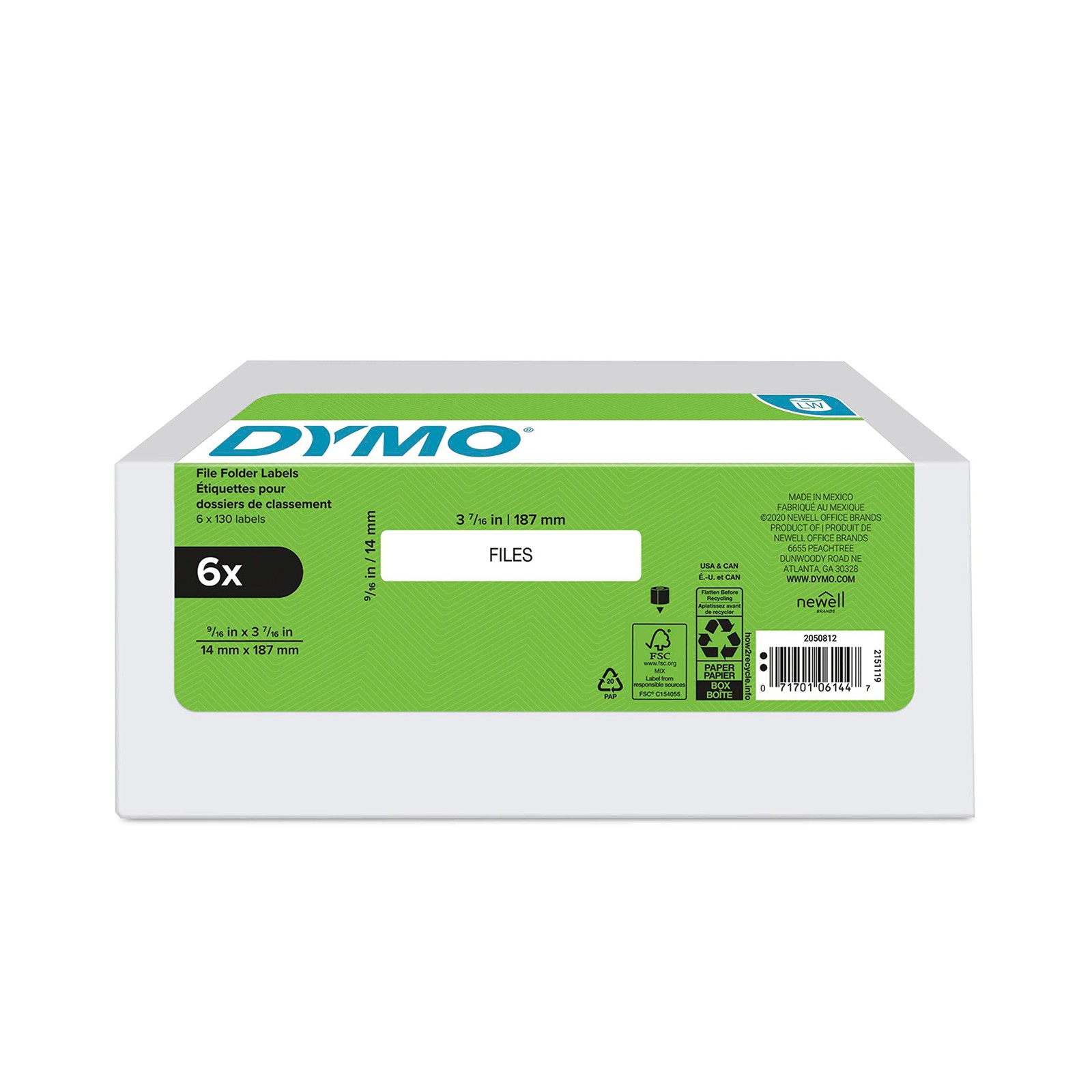 DYMO LW 1-Up File Folder Labels LabelWriter White 9/16 x 3-7/16″ 6 Rolls 780 Lab