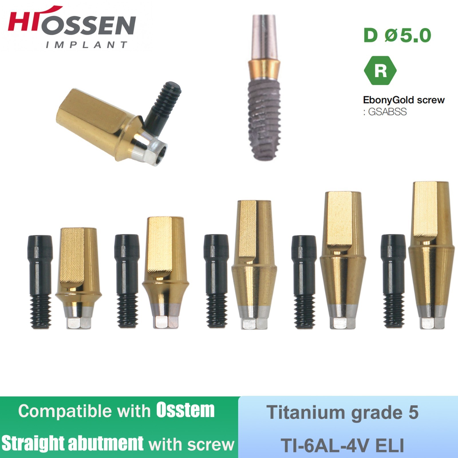 Dental Straight Transfer Abutment Regular Ø5.0 mm Hex GH 1–6 mm Hiossen/Osstem