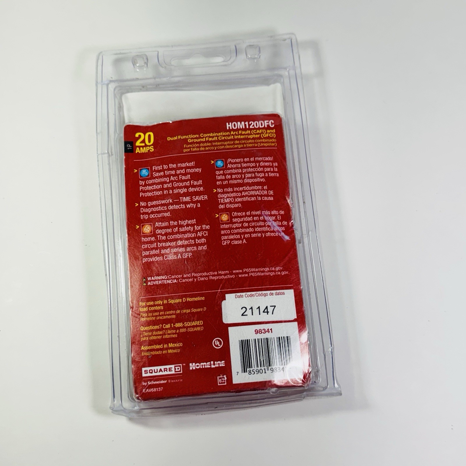 Home Line HOM120DFC 20A Dual Function Circuit Breaker AFCI GFCI Time Saver New