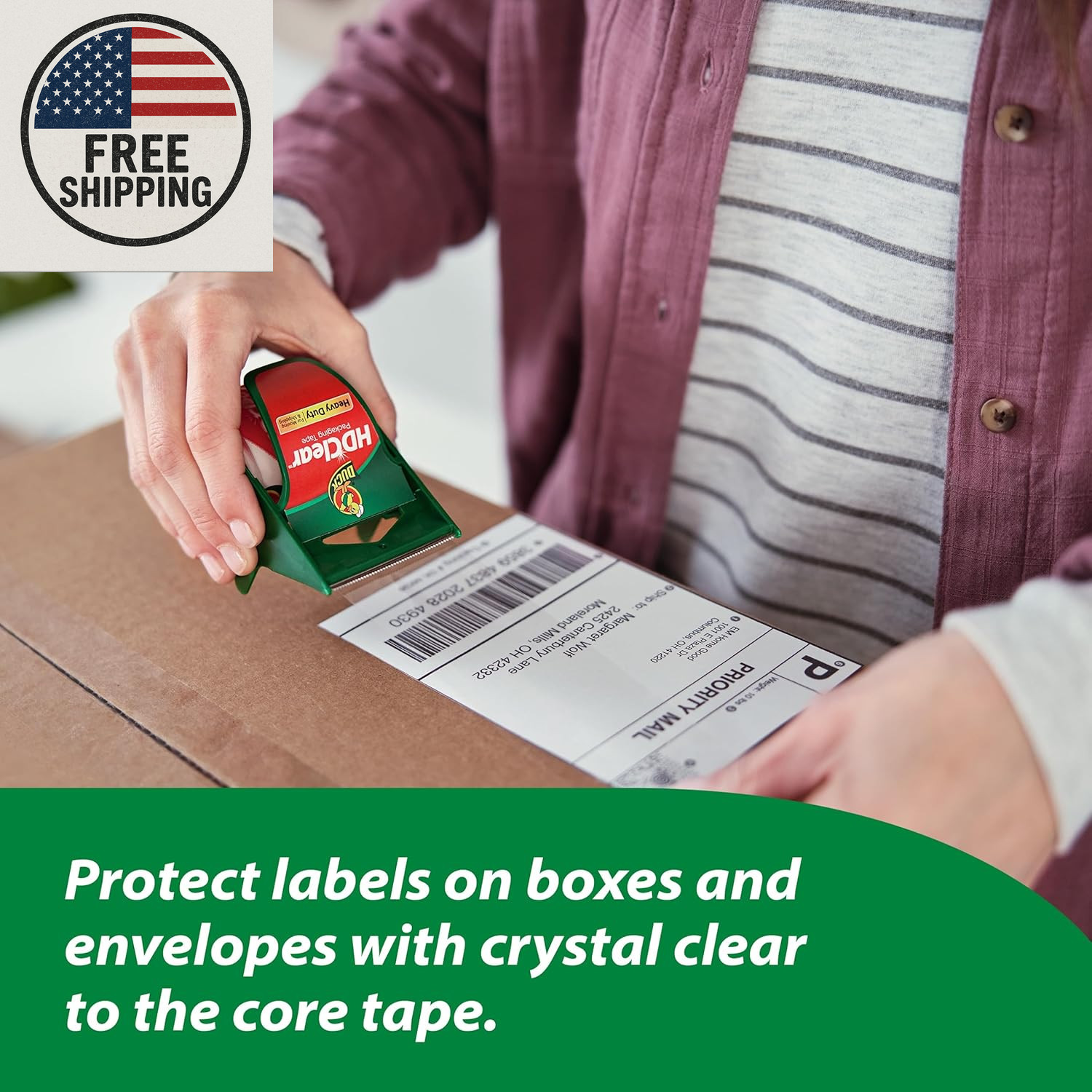 Duck HD Clear Packing Tape with Dispensers – 6 Rolls of Strong Heavy Duty Packin