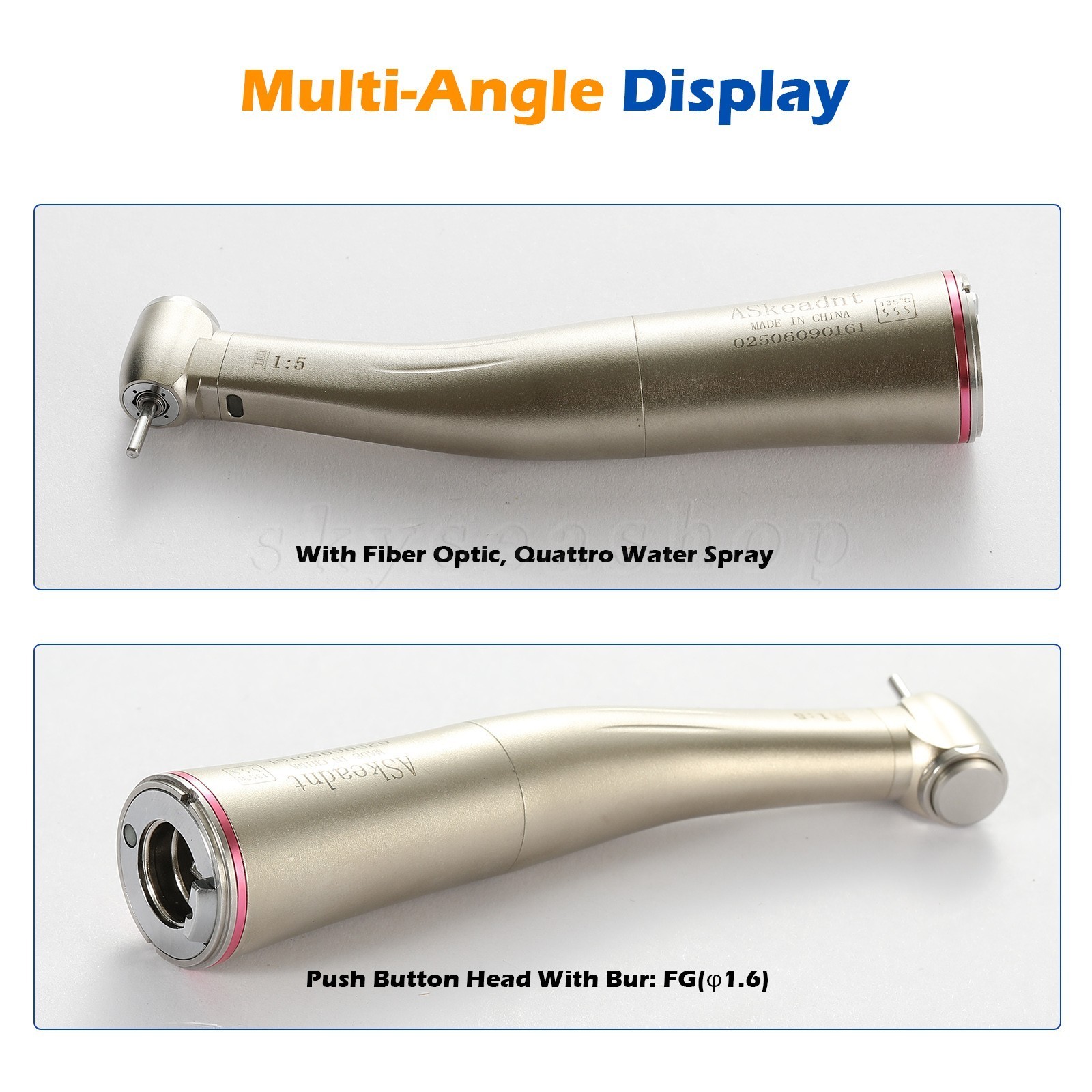 Dental 1:5 LED Fiber Optic Electric Handpiece Contra Angle / Cartridge Turbine