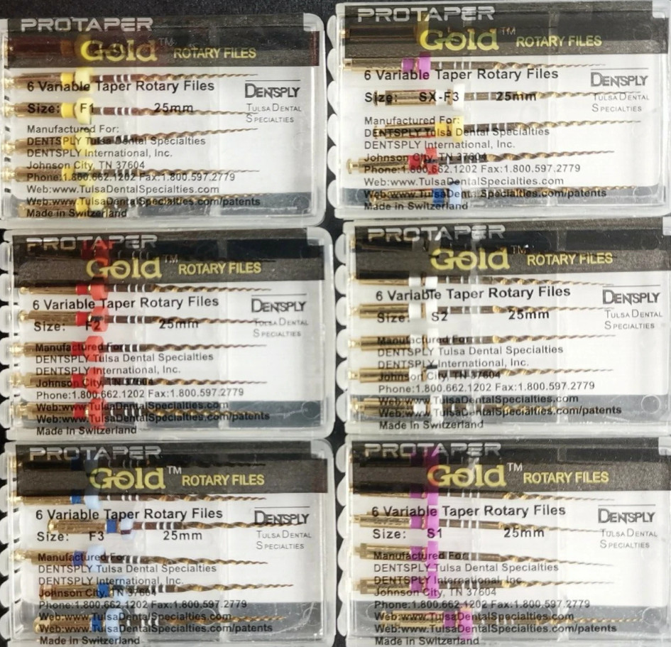 Dentsply ProTaper Gold Nickel Titanium Rotary Files F1 F2 F3 S1 S2 SX-F3 SX19