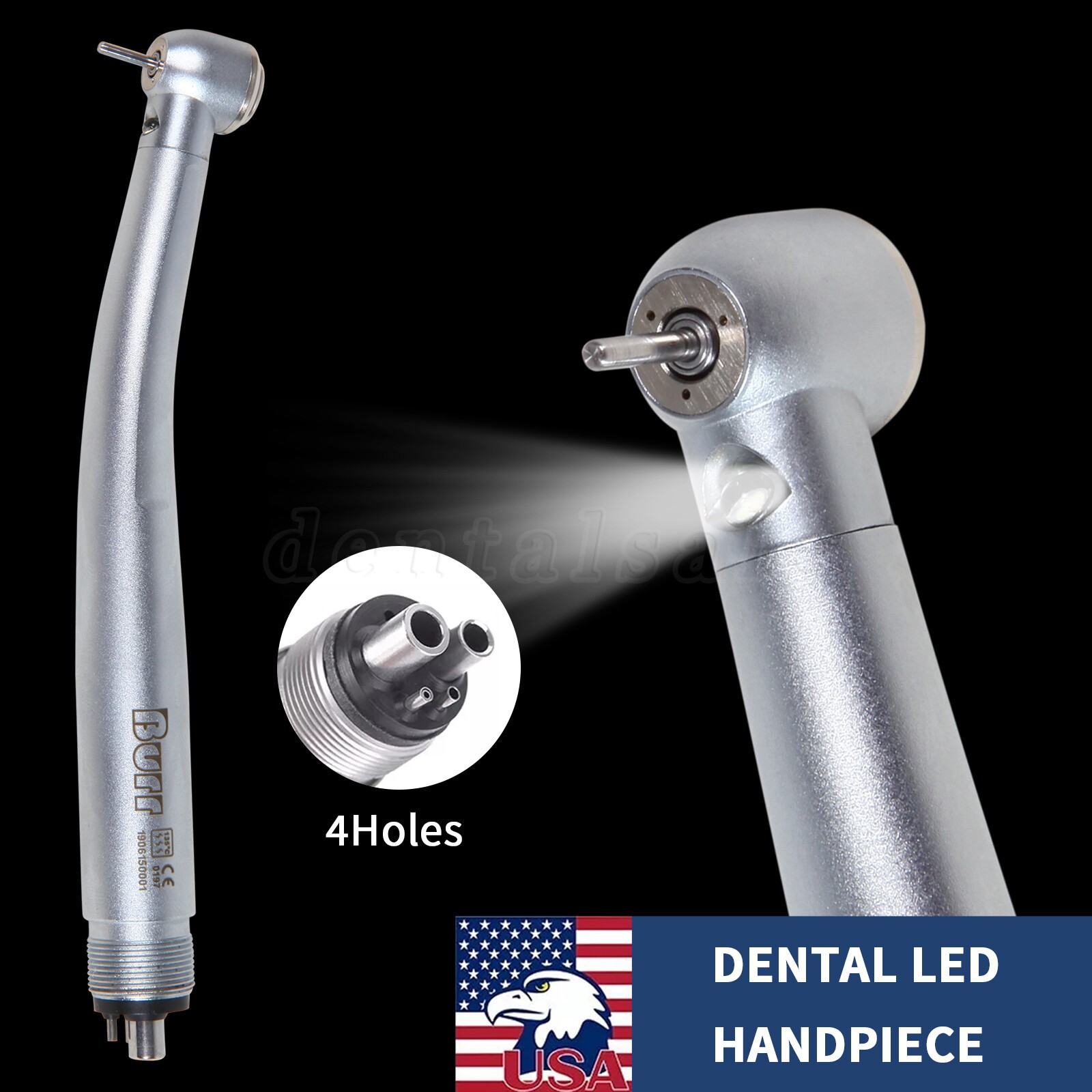 Dental LED Handpiece Standard Push Button High Speed Handpiece 4 Holes Burr NEW