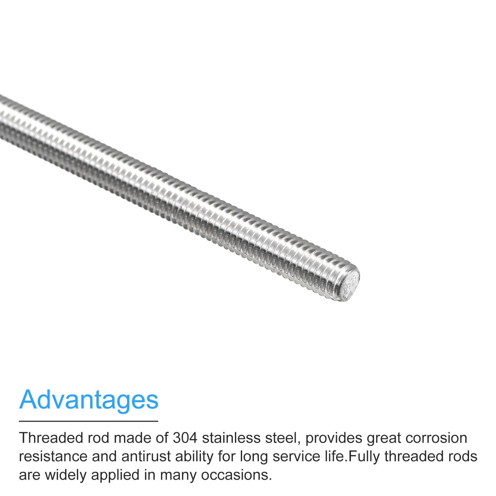 4Pcs Fully Threaded Rod M6x160mm 1mm Pitch 304 Stainless Steel Right Hand