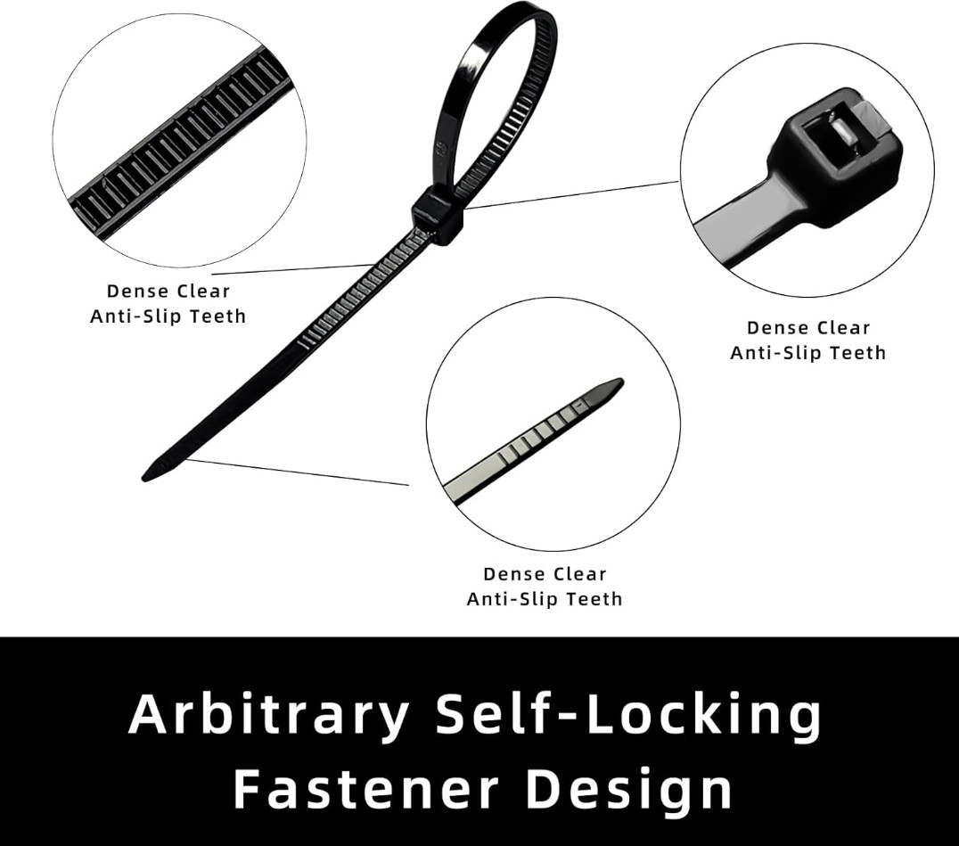 250PCS 4-Inch Self-Locking Nylon Zip Ties – Reliable Cable Management in Black