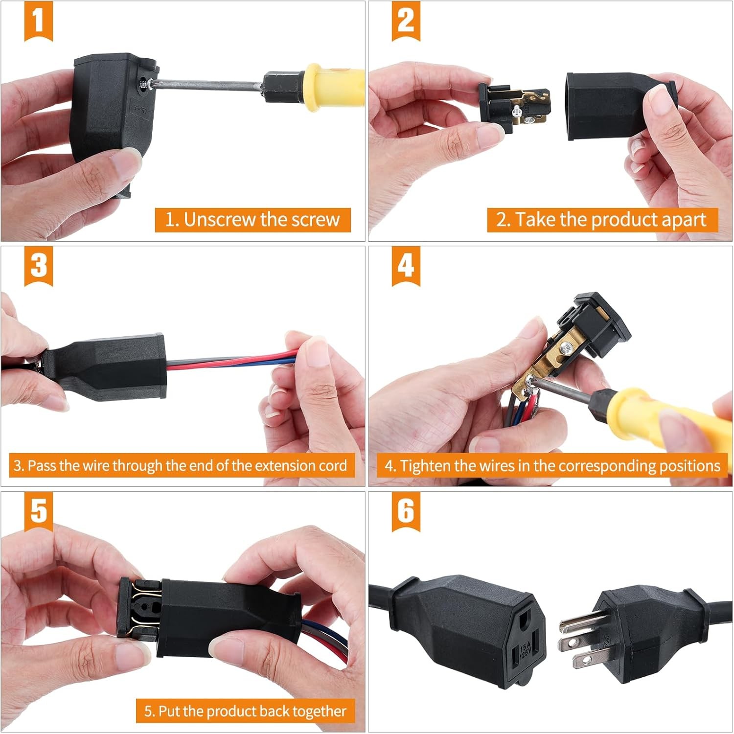 5 Sets Extension Cord Plug Replacement Male and Female Extension Cord Ends 12…