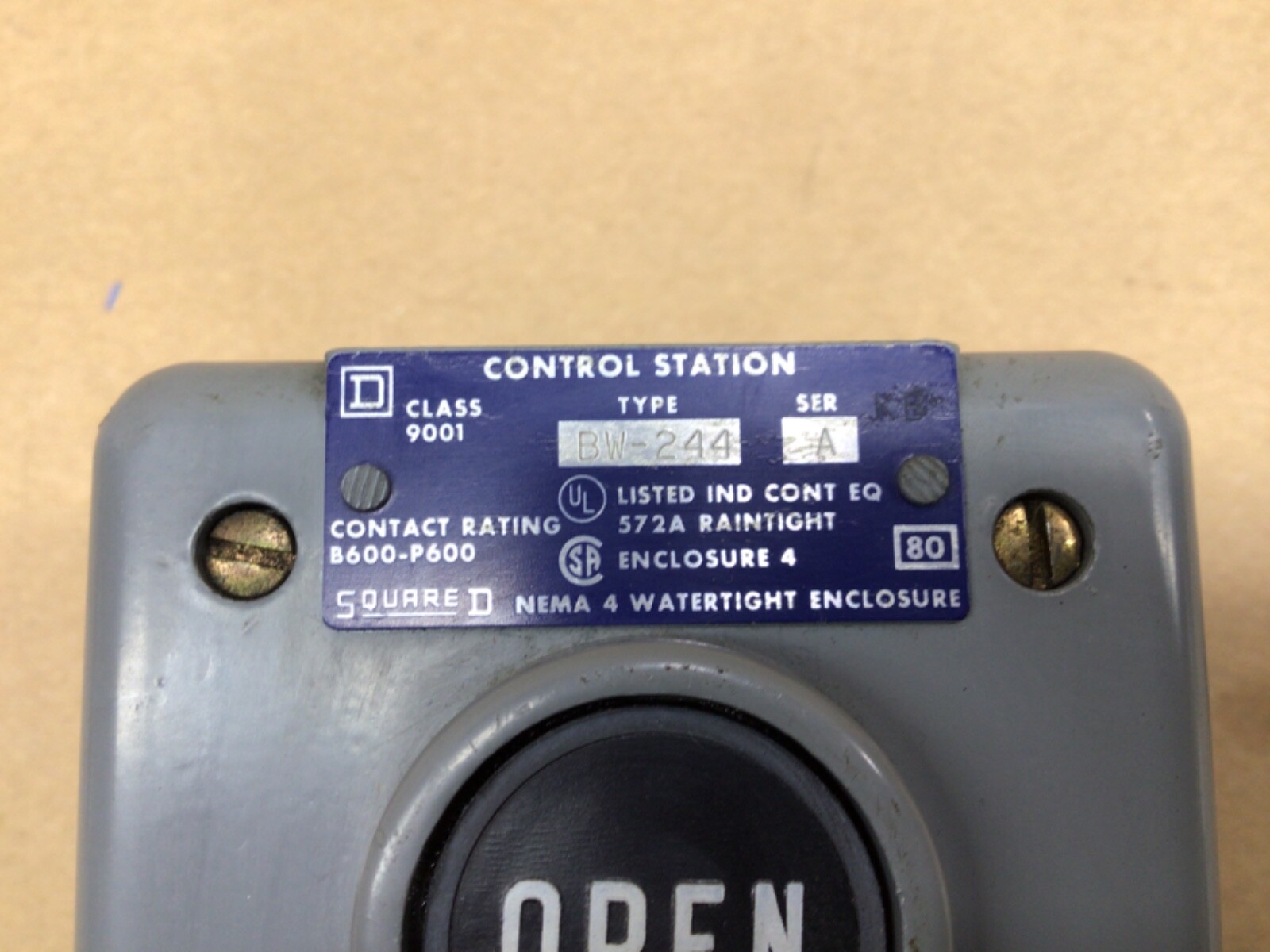 SQUARE D BW-244 Push Button Control Station Open/Close #1046k27iac