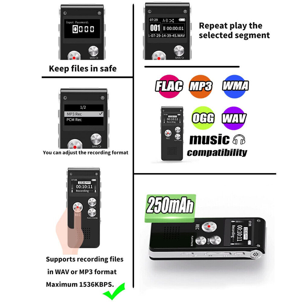 Digital Voice Recorder Dictaphone Mp3 Mini Pocket Audio Recorder Mic Lecture US