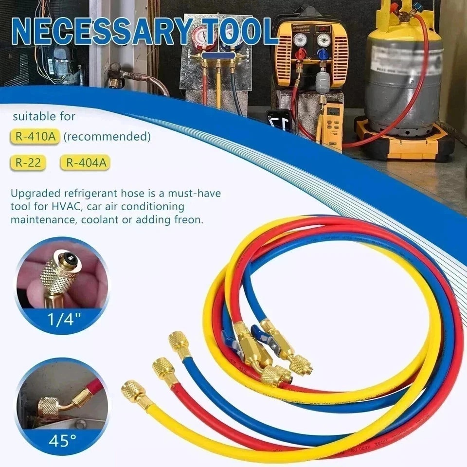 Yellow Jacket 29986 Plus II 1/4″ Hose with Compact Ball Valve 72″ (Pack of 3) US
