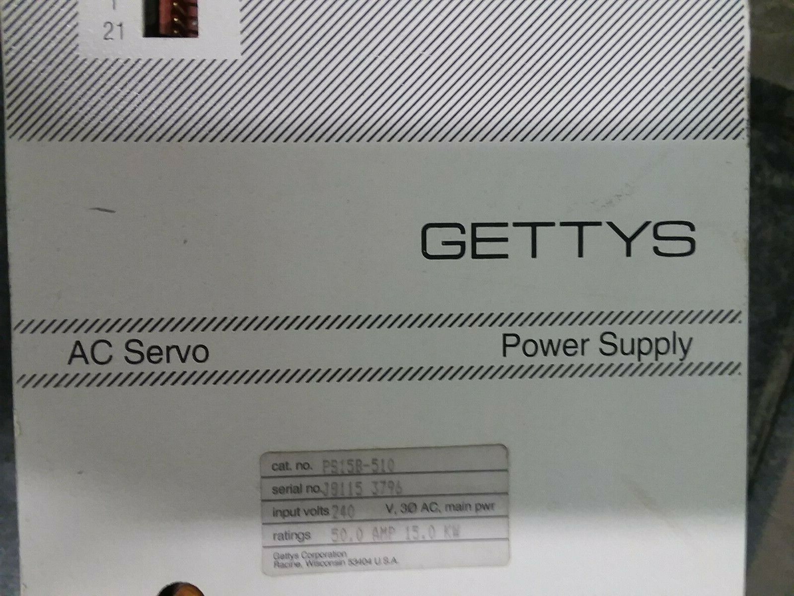 GETTYS PS15B-510 AC Servo Power Supply Input 240 Vac