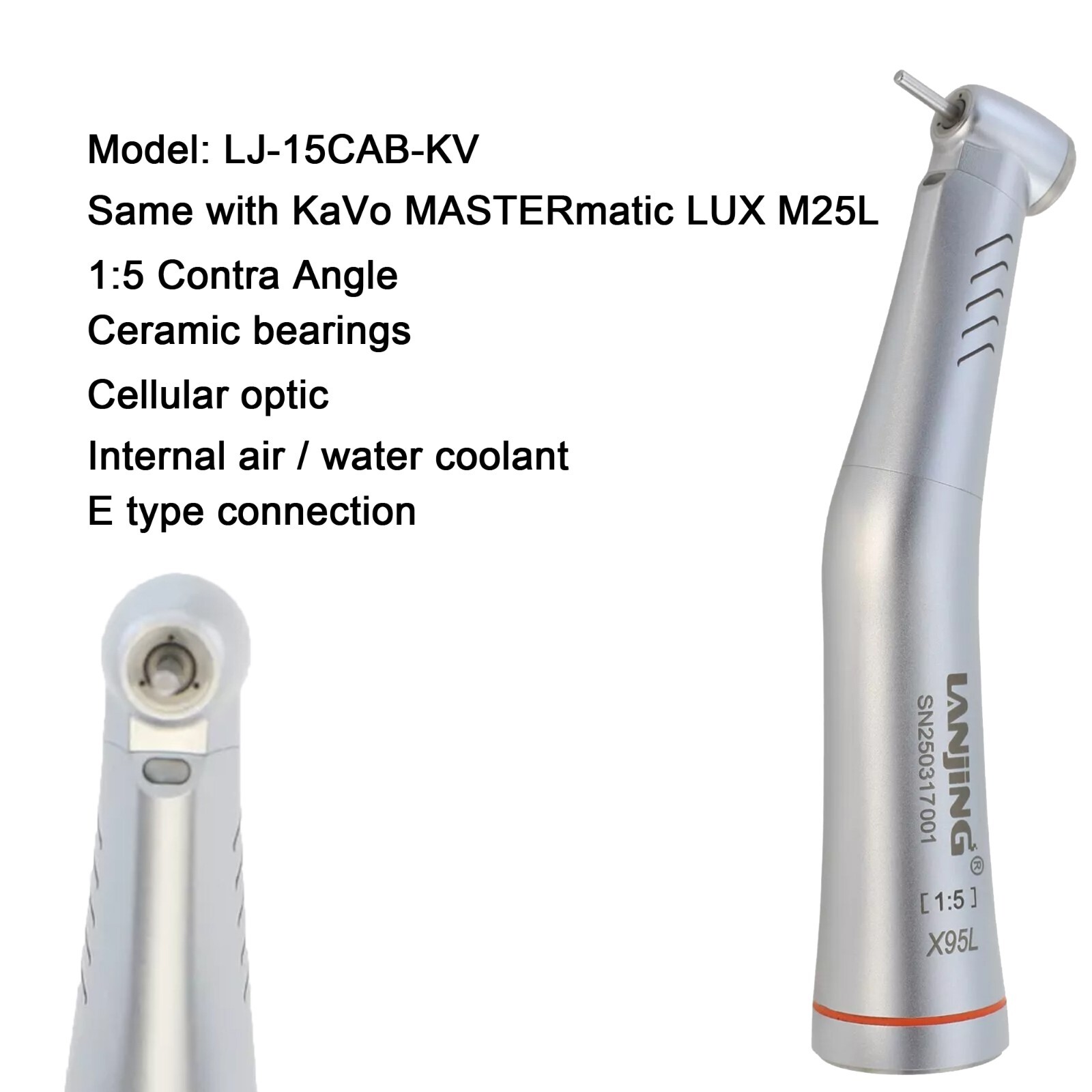 Dental 1:5 Electric Handpiece Contra Angle Fiber Optic KaVo MASTERmatic LUX M25L